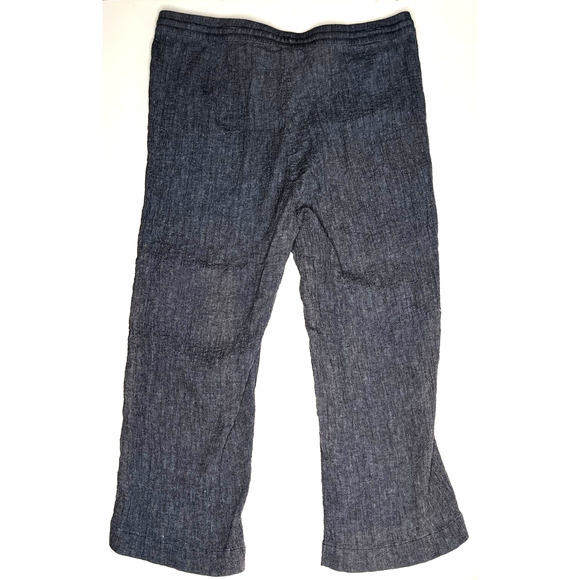 PureJill womens blue ankle pants linen blend drawstring waist pockets crinkle PL - Picture 6 of 8